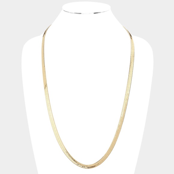 14K Gold Plated Herringbone Chain Metal Necklace - Picture 4 of 6